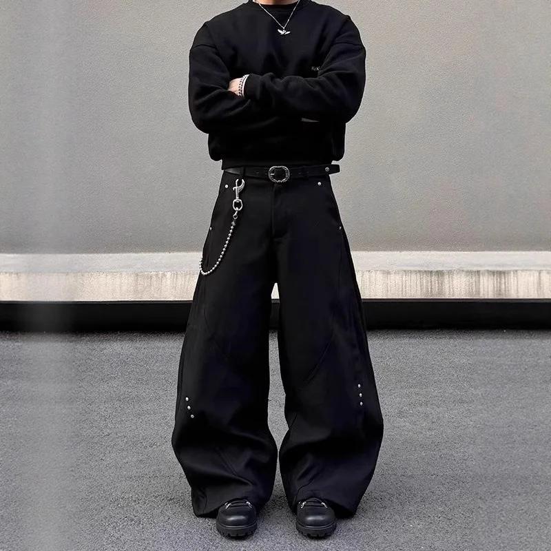 

Повседневные брюки West с заклепками American Splice Cleanfit черного цвета, мужские, свободные, с широкими штанинами, повседневные длинные брюки, модный бренд M чёрный