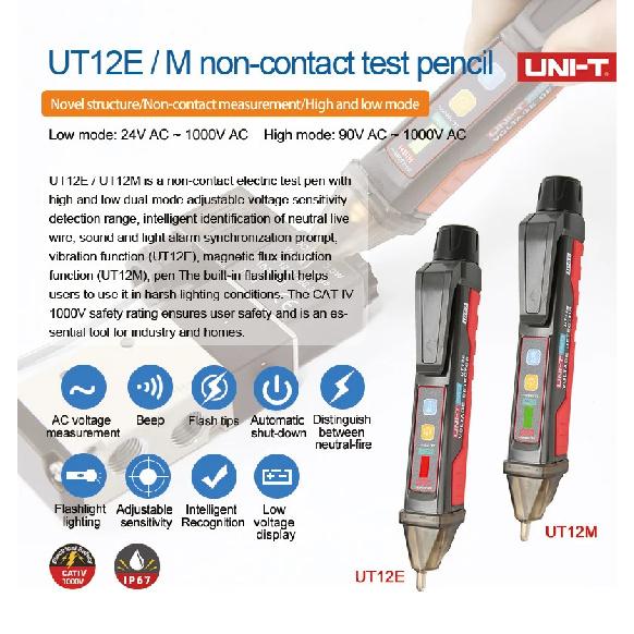 UNI-T UT12E UT12M Socket Wall AC Voltage Detector Indicator 24V-1000V Non Contact Volt Current Electric Sensor Test Pen
