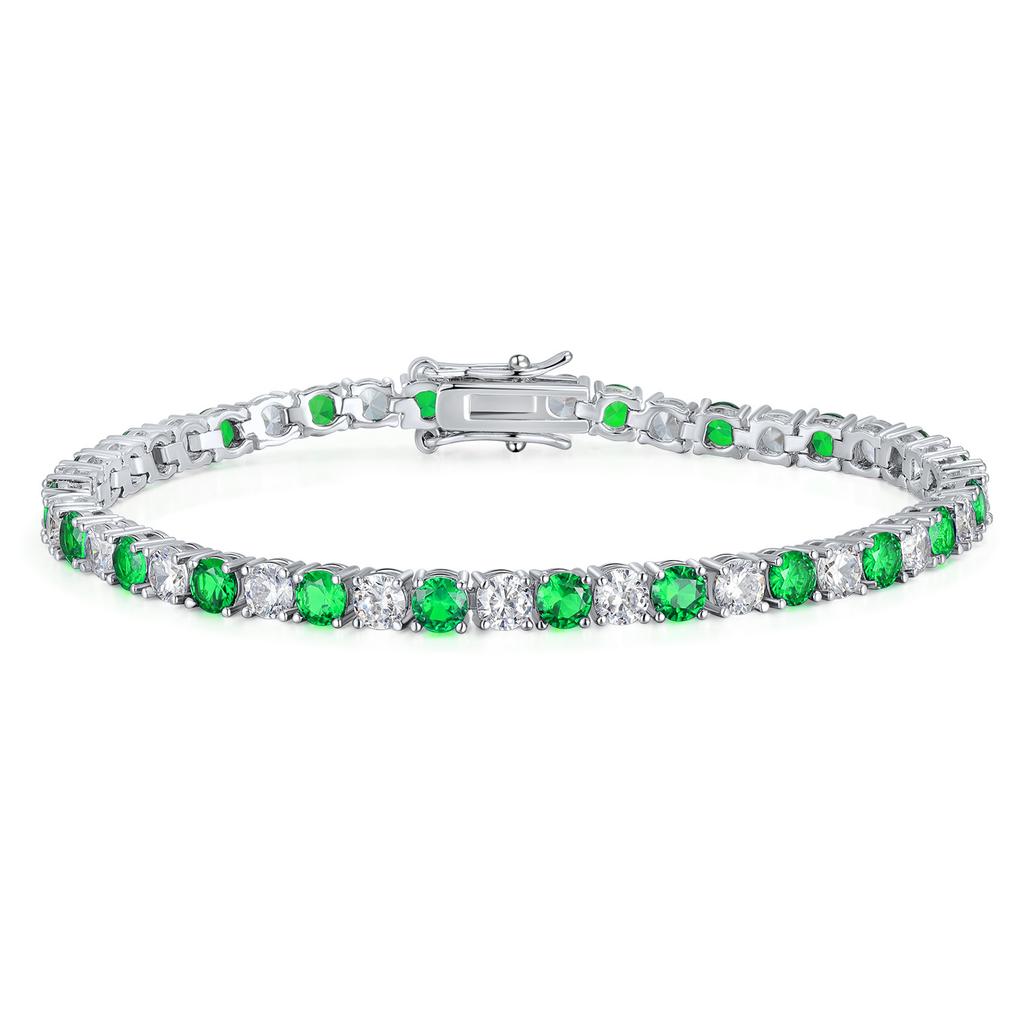 A Round 4mm Gold Zircon Green Buckle Tennis Copper Bracelet Tide, Popular
