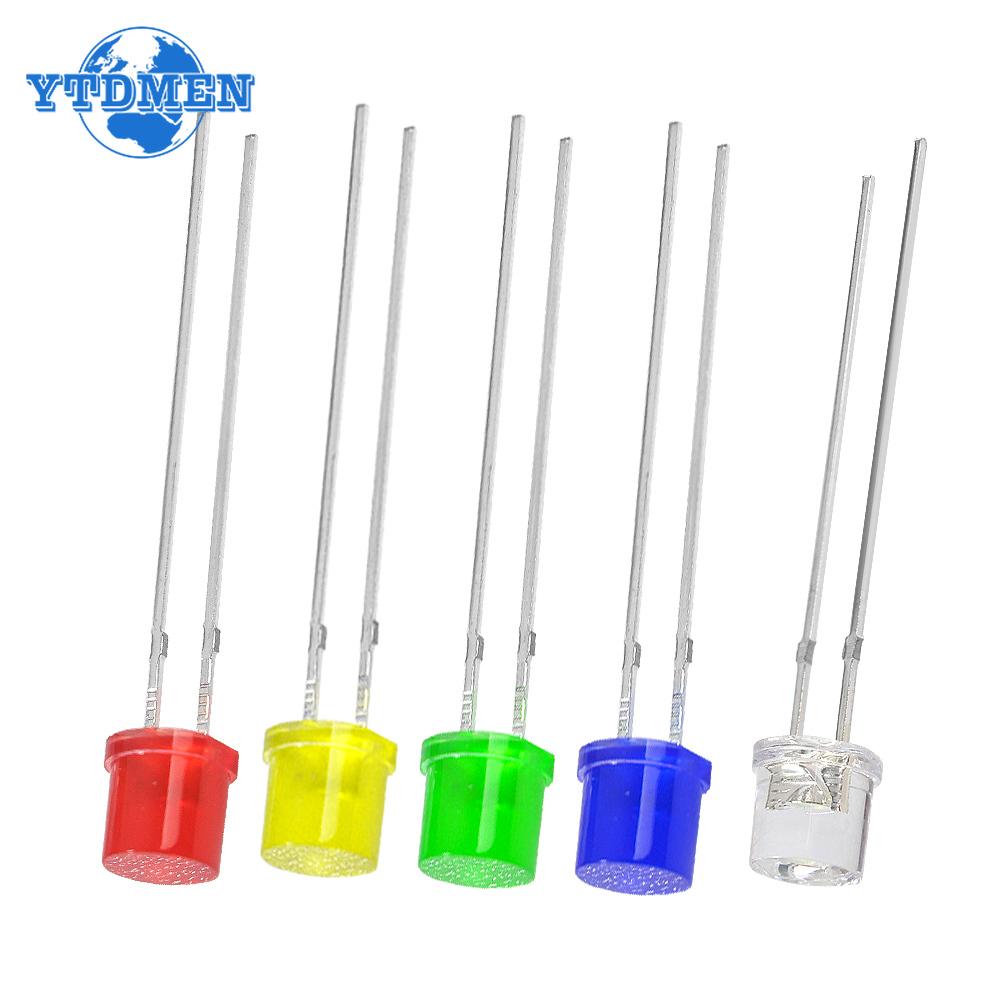 100PCS 5MM LED Lighting Diode Kit F5 Flat LED Diodes Red Yellow Blue Green White