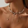 IngeSight.Z Exquisite Love Heart Tassel Pendant for Women Trendy Irregular Metal Bead Clavicle Chain Wedding Bride Jewelry Gift