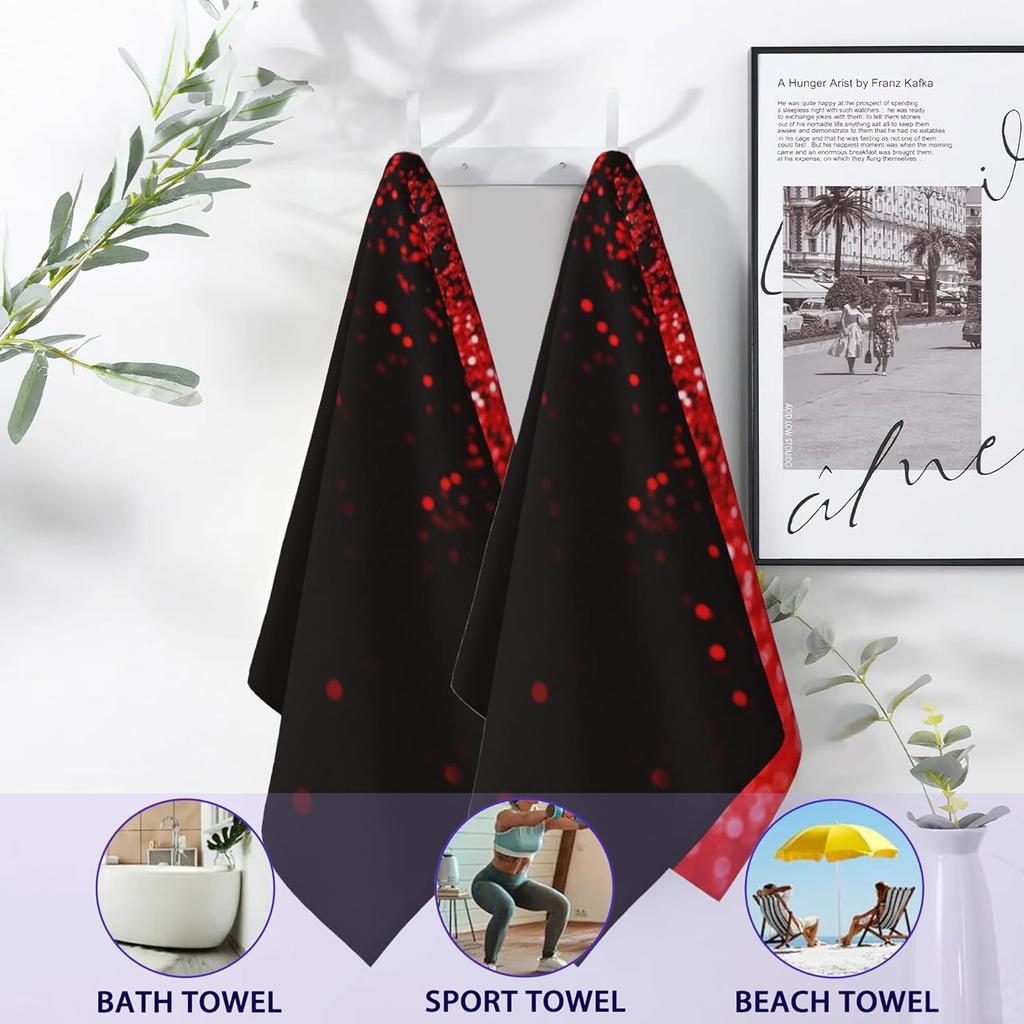 Red Black Glitter Hand Towels Set of 2,28 x 14 Inch Bathroom Towel Soft Absorbent Kitchen Hotel Spa Laundry Room Gym Face Towel Decor