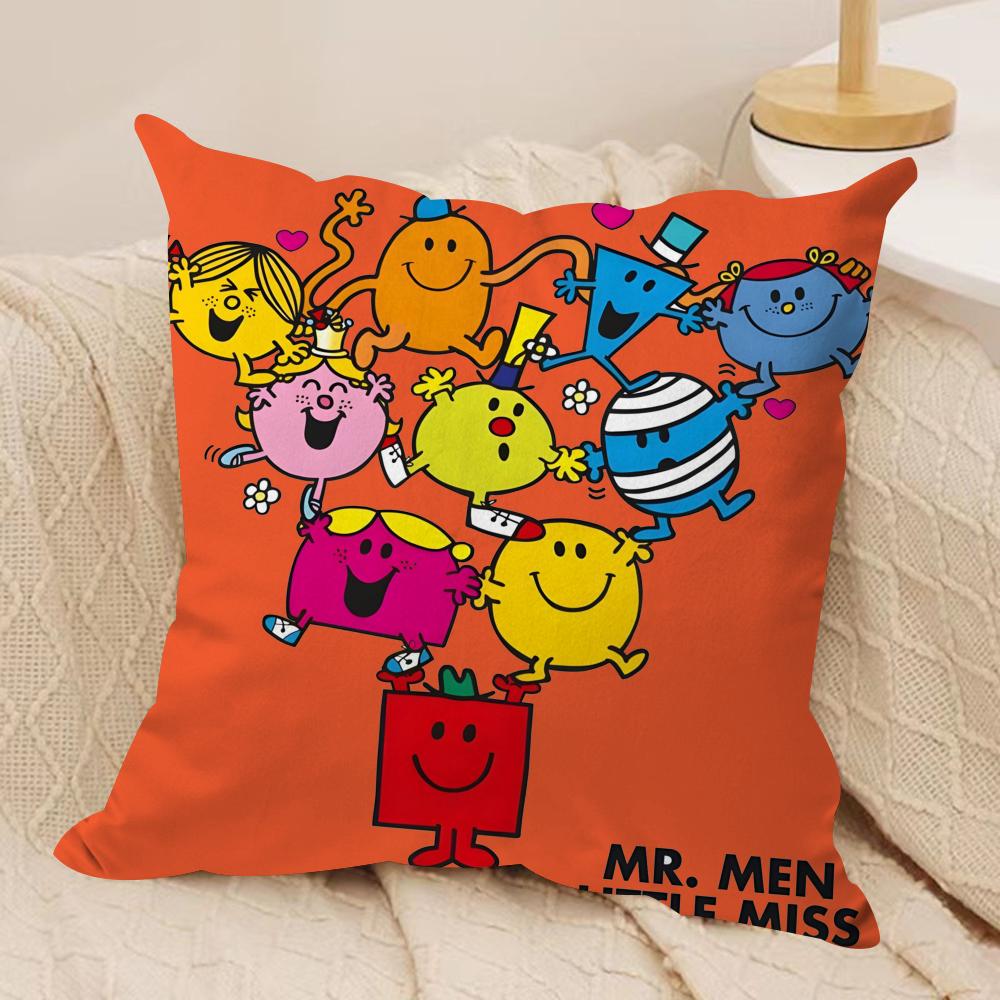 Mr Men and LLittle Miss Cushion Cover Soft Plush Fabric DoubleSided Printed Sofa Cushion Cover for All Seasons Home DecorGift