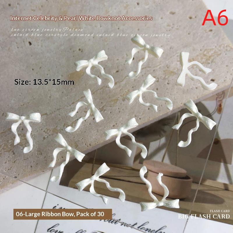 30Pcs Pearlescent White Mini Resin Ribbon Bow Nail Art Decoration Bow Nail Charms Supplies For Manicure Diy