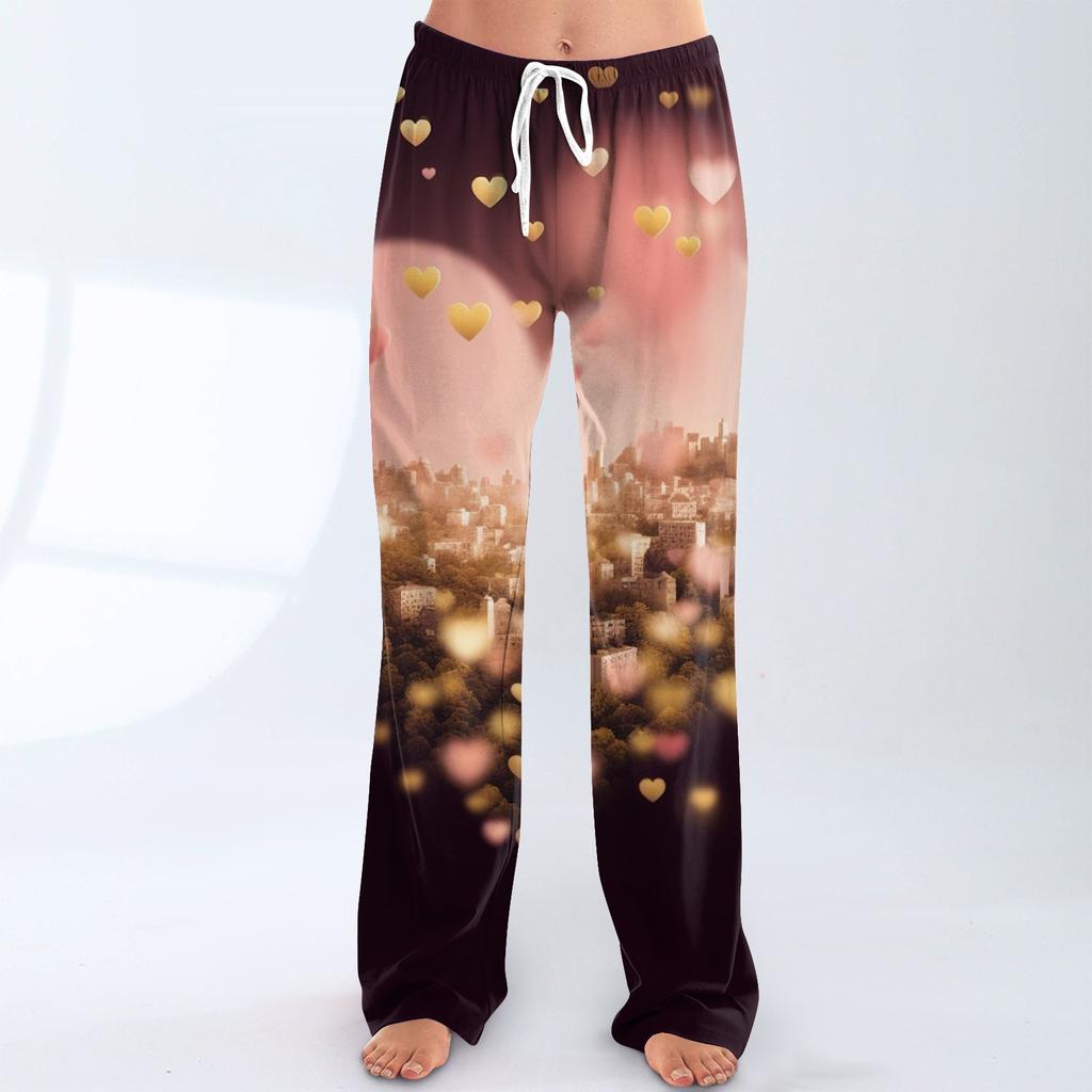 Womens Pajama Pants Sleepwear Casual Drawstring Elastic Waist Pants Comfy Straight Yoga Loose Trousers