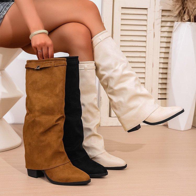 Loose women's model not tired feet boots pleated texture warm high heel comfortable fashion versatile long fringe Martin boots.
