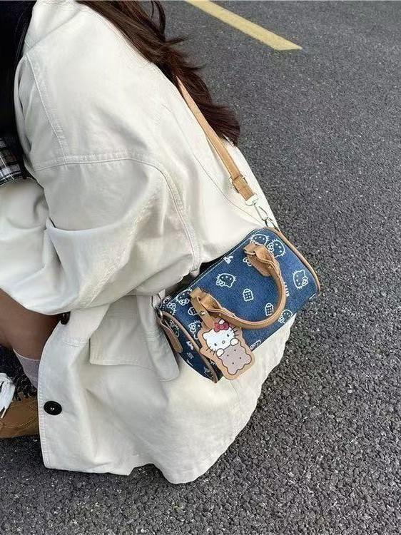 Cartoon Denim Shoulder Bag For Women With Stylish Design And Storage