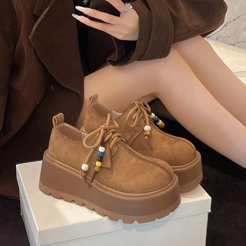 Fashion High Heeled Booties Autumn New Round Toe Printed Side Zipper Non-Slip Wear-Resistant Block Heels