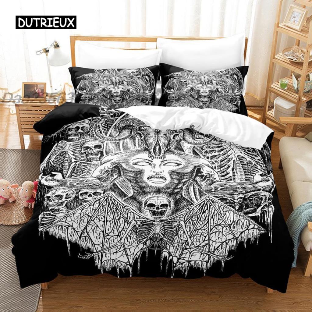 Satanic Duvet Cover Satan Goat Inverted Pentagram Skull Comforter Cover Quilt Cover Bedroom Decoration for Women Men Children