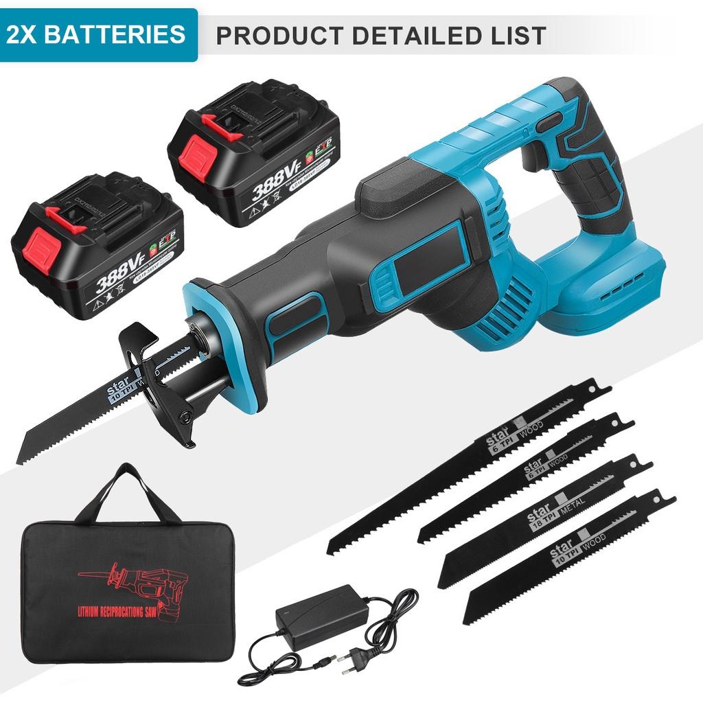 

Беспроводная электрическая сабельная пила 4000 об/мин с регулируемой скоростью, пила для резки металла и дерева, 4 пильных полотна для аккумулятора 18 В 2*Batteries