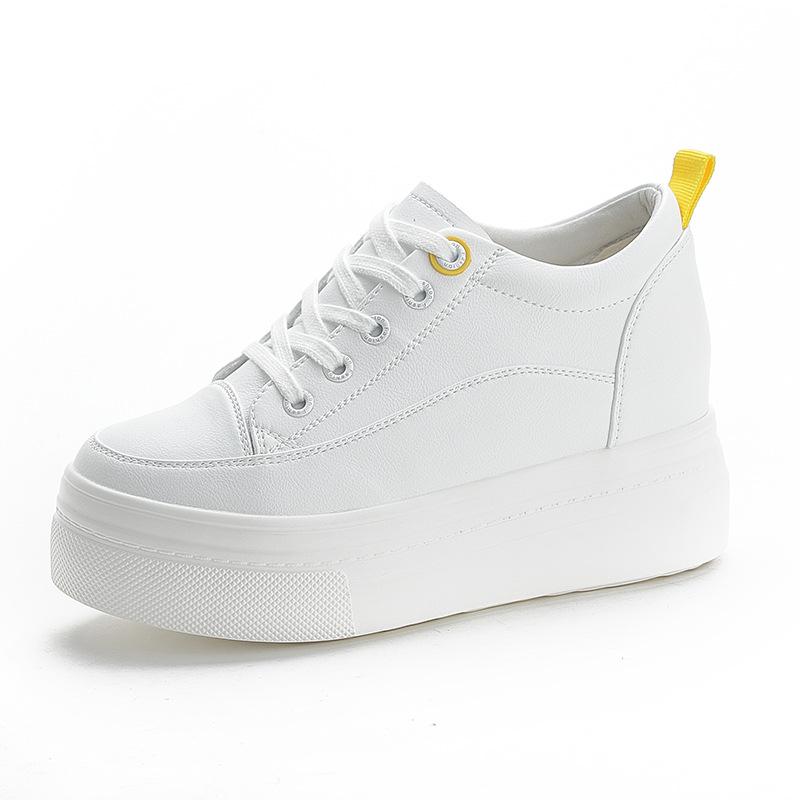 2024 Women's Genuine Leather Low-Top Autumn Sandals - Breathable, Thick-Soled, White Platform Shoes with Inner Height Boost.