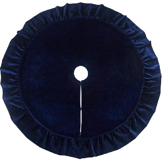 LEAFWHIS 48-Inch Red Velvet Christmas Tree Skirt – Ruffled Holiday Tree Skirt for 6ft to 7.5ft Trees, Vintage Style Christmas Tree Base Cover, Soft Blue Velvet Christmas Tre