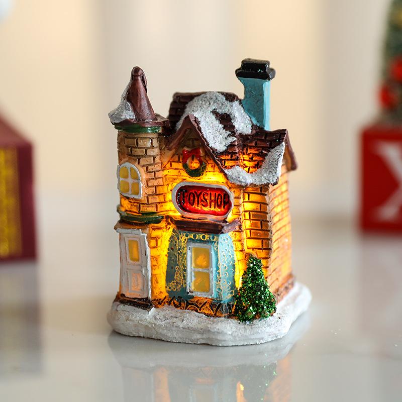 Jul Resin Lysende Lite Hus Borddekorasjon Julegave Dukkedekorasjon