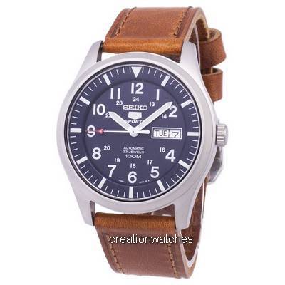 

Восстановленные мужские часы Seiko 5 Sports Automatic с коричневым кожаным ремешком SNZG11K1-var-LS9 100M синий