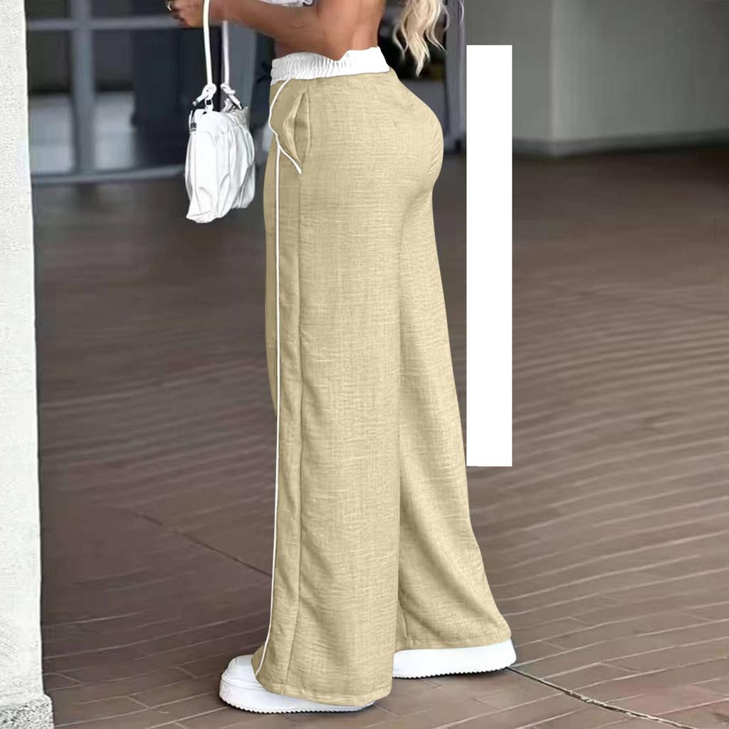 Damenmode Color Block High Waist Straight Leg Wide Leg Hose Tasche Lässige Hose