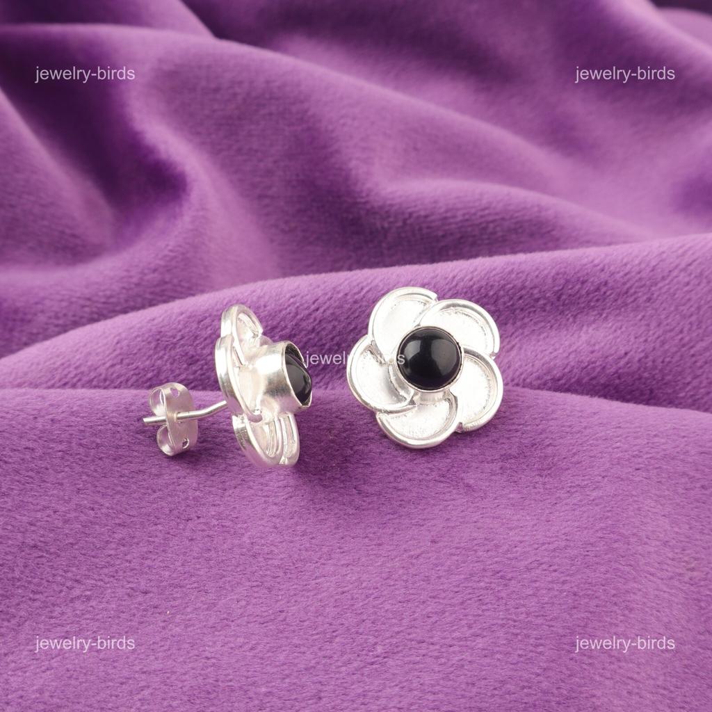 Black Tourmaline Stone Sterling Silver Push Back Stud Post Boho Earrings Jewelry EE-157-24