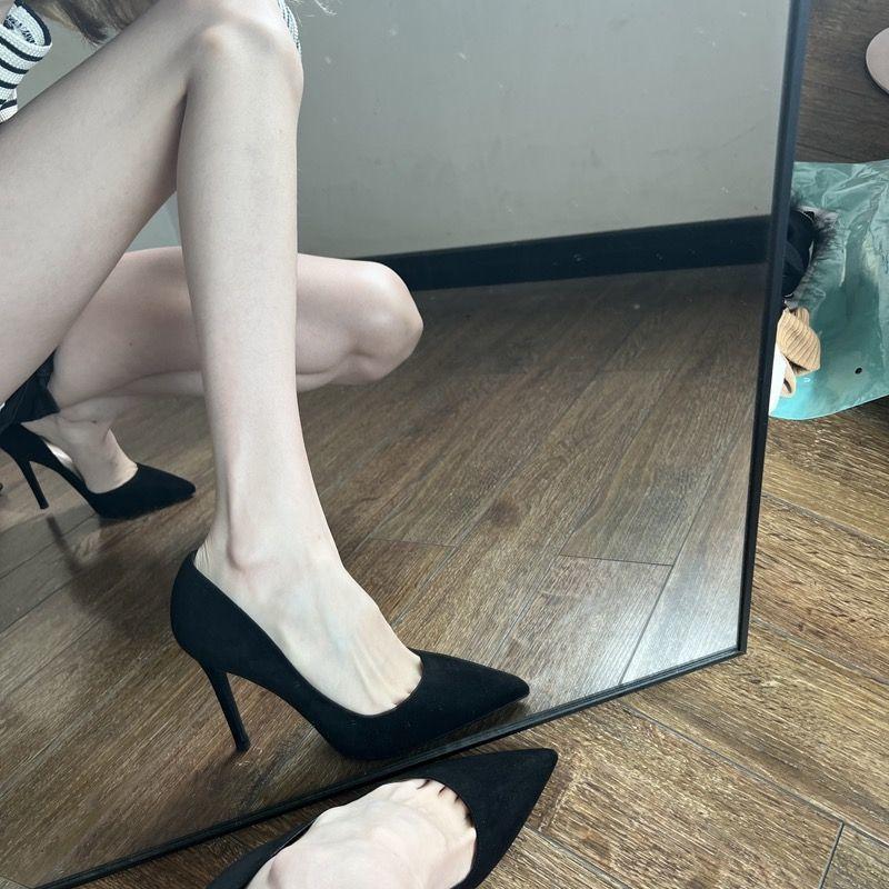 Internet Celebrity High Heels Female Pointed 2025 New Shoes Female Thin Heel Versatile Etiquette Shoes Black French Single Shoes Shallow Mouth