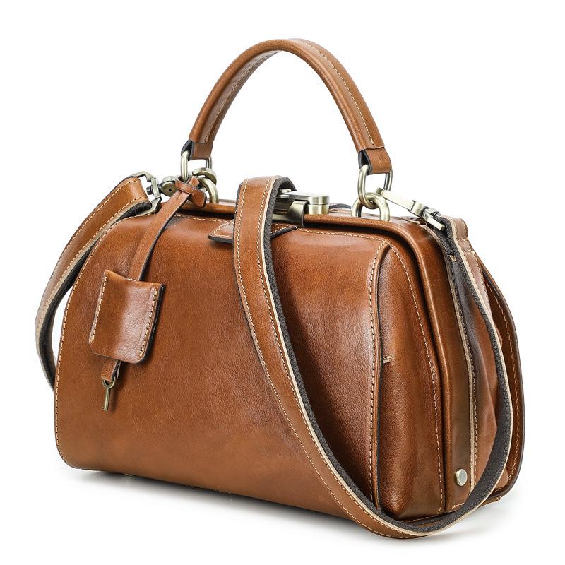 Full-Grain Lambskin Leather Crossbody Handbag with High-End Metal Lock for Women