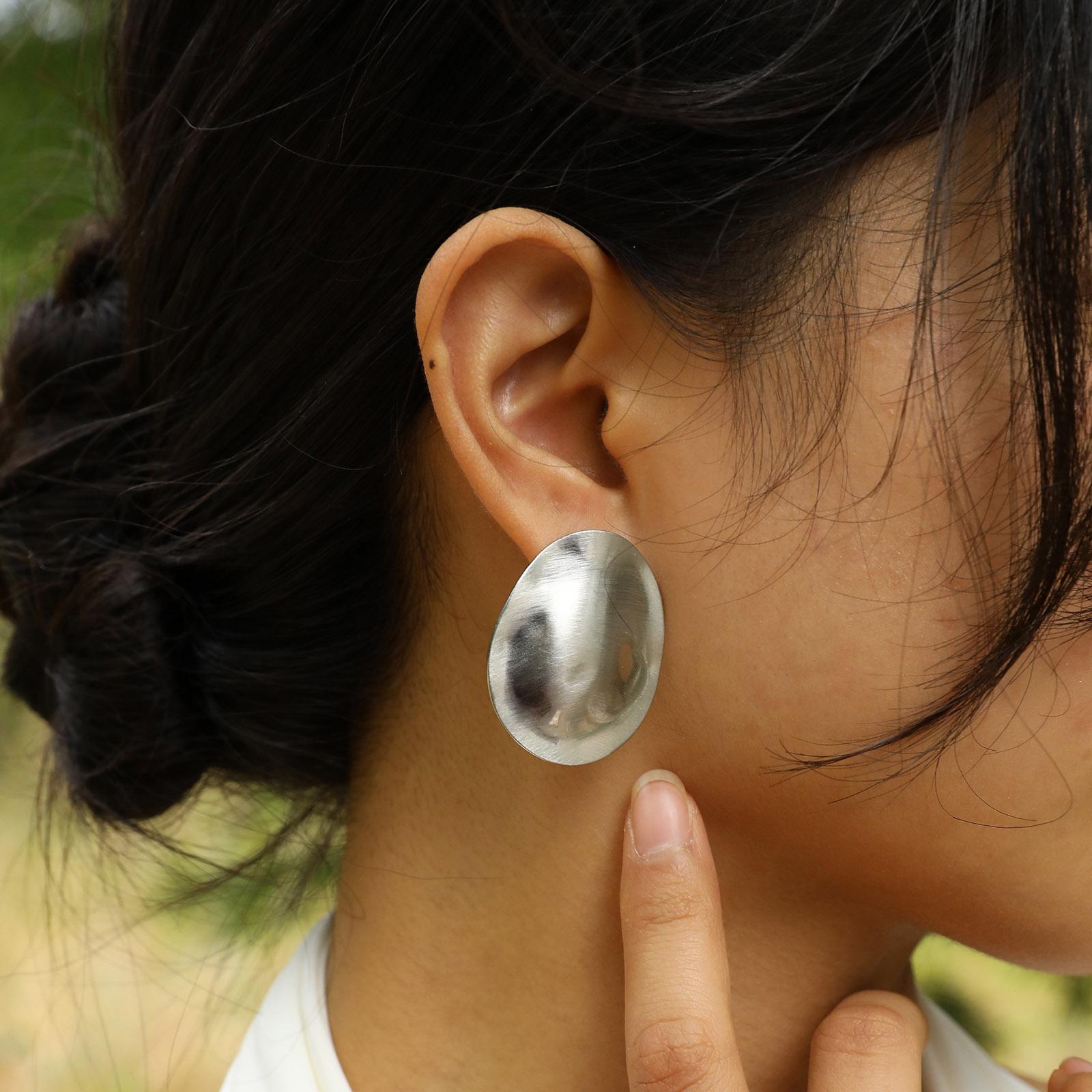 

Matt Oversize Studs Earring Stainless Steel Hypoallergenic, Geometric Oval Women Earrings Minimalist