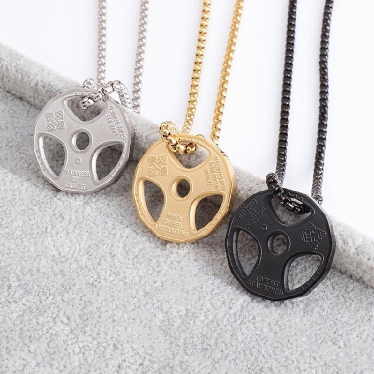 Dumbbell Pendant Necklace Titanium Steel Fitness Gym Necklace Men Women Pendant