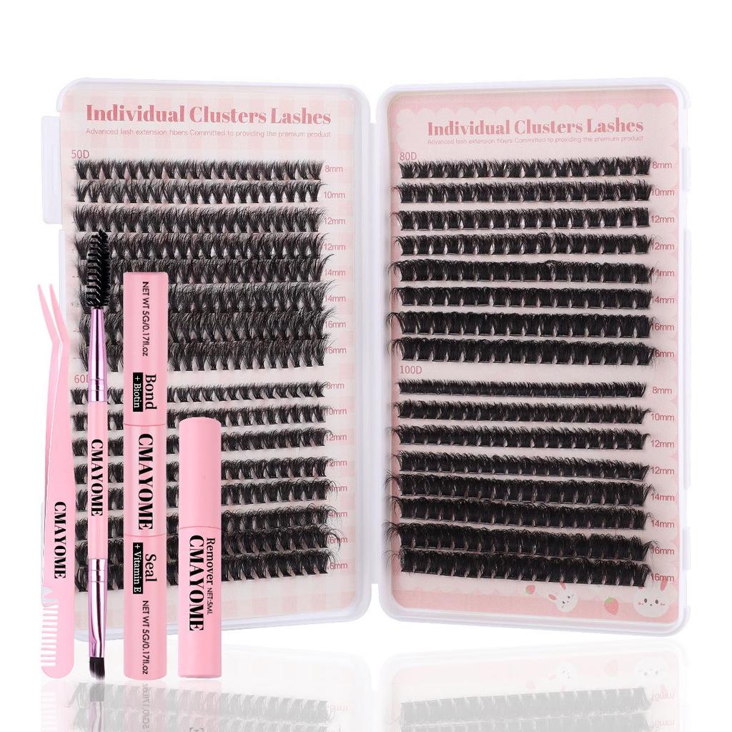 Large Capacity DIY Eyelash Extension Set: Natural Thick D Curl Segmented Self-Grafting Single Cluster Blossom Lashes