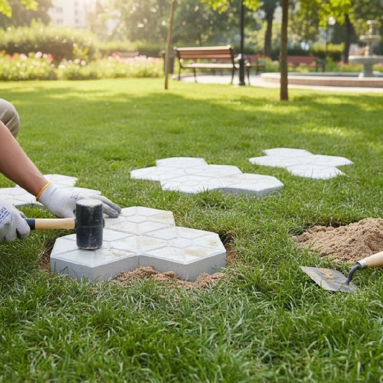 Plastic Garden Yard Paving Molds Brick Mould Reusable Cement Brick Stone Road Concrete Maple Leaves Pathway Pavement Molds