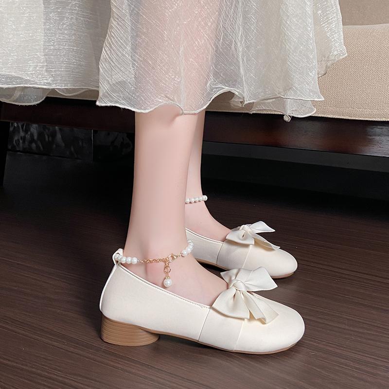 Dámské jednobotky Letní nové střední podpatek mašle korálky kulatá špička boty Mary Jane Módní pohodlné zvyšující výšku Lolita boty