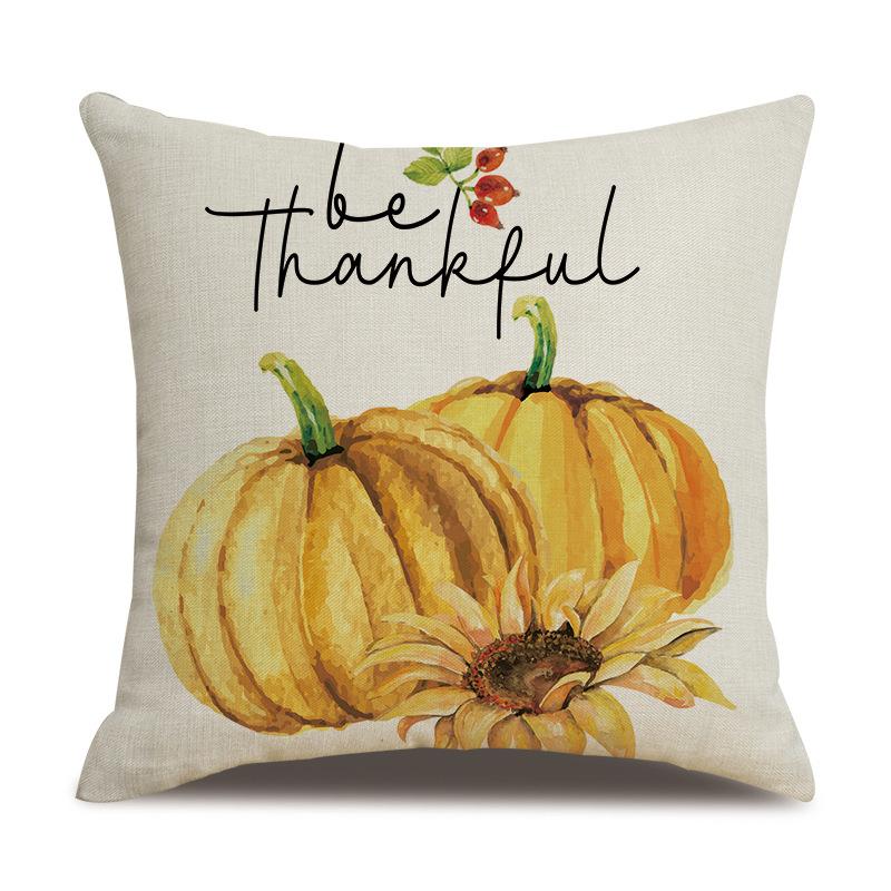 Thanksgiving Linen Pillowcase Autumn Pumpkin Print Pillow Cushion Cover