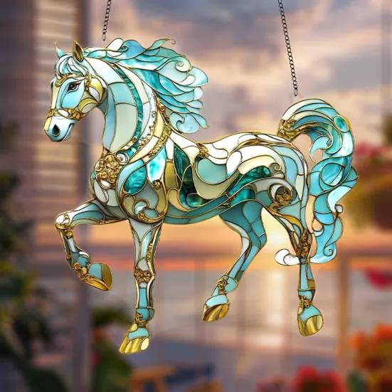 Yousheng Horse Hanging Sign Round Acrylic Panel Sign 2D Flat Horse Sign Decorative Front Door Sign for Home Farmhouse Outdoor Indoor Decoration