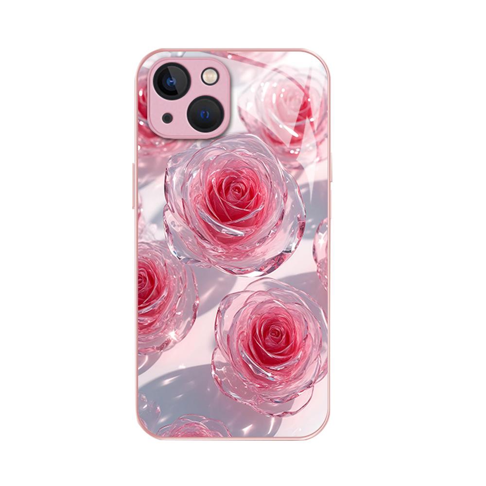 Beautiful Crystal Rose Mobile Phone Case iPhone16 High-value Glass Mobile Phone Case Apple 17promax Girls