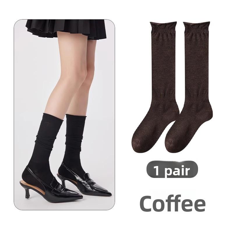 Women's Autumn New Solid Color Lace Wool Boneless Calf Pile Socks