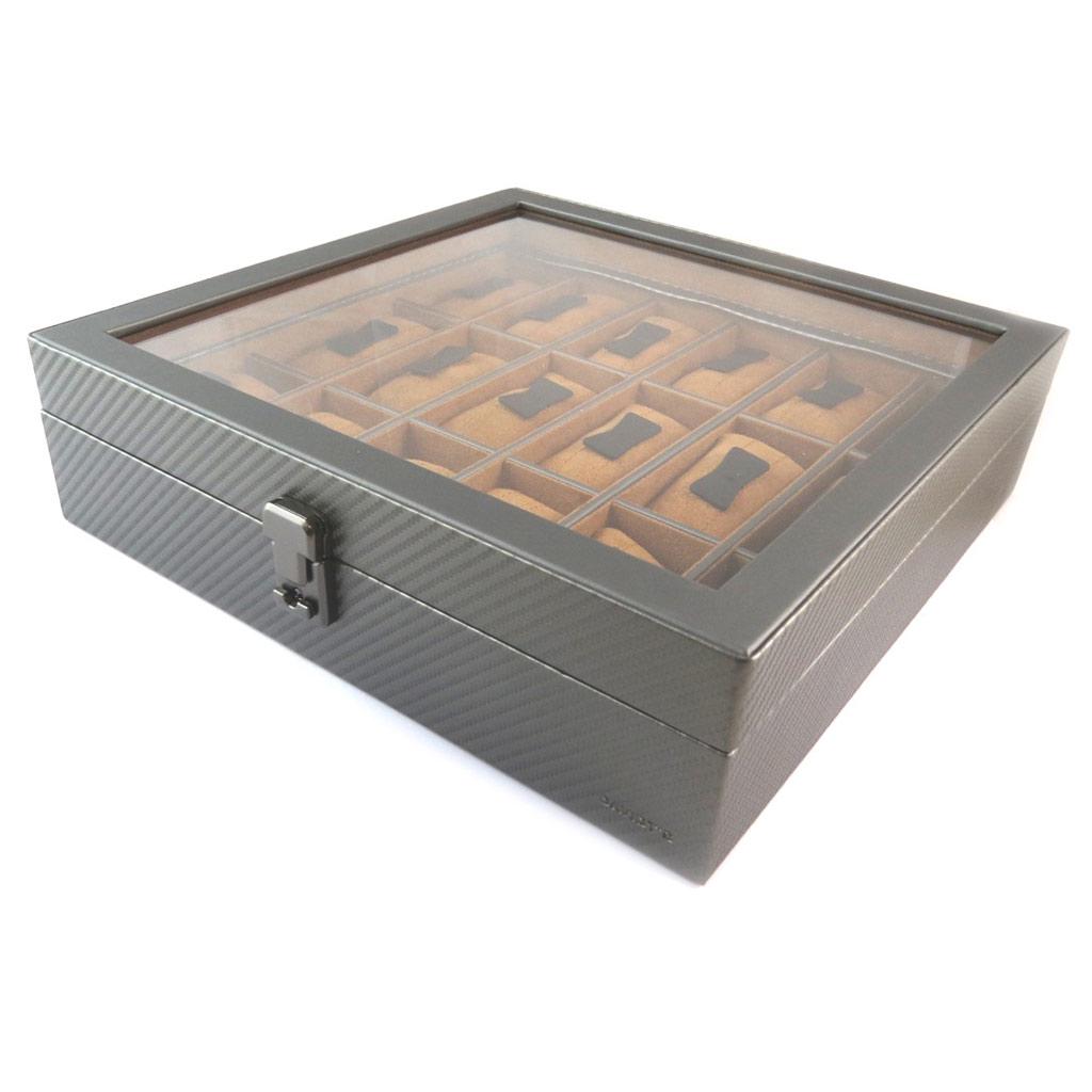 Davidt's [N9387] - 'Graphite Design' Brown-grey Watch Box (18 Watches) - 31. 5x31x8. 5 Cm