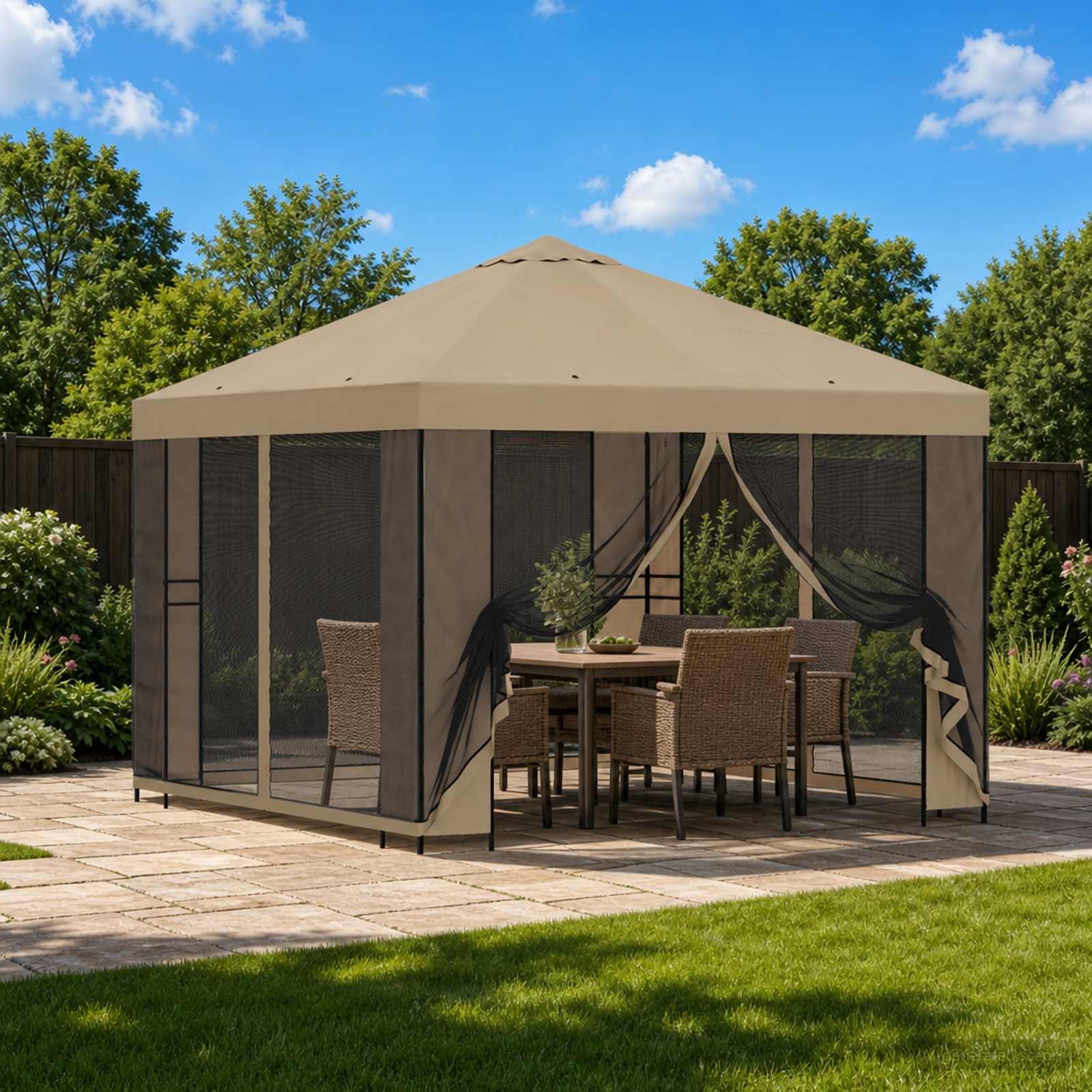 Gartenpavillon mit Seitenwänden 3 x 3 m Beige