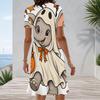 Women Plus Size Round Neck Short Sleeve Halloween Sloth Printed A Line Dress