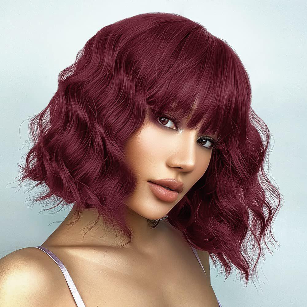 14 Inch Pastel Synthetic Short Wig With Bangs Shoulder Length Wavy Costume Natural Colorful Premium Cosplay For Girls Women