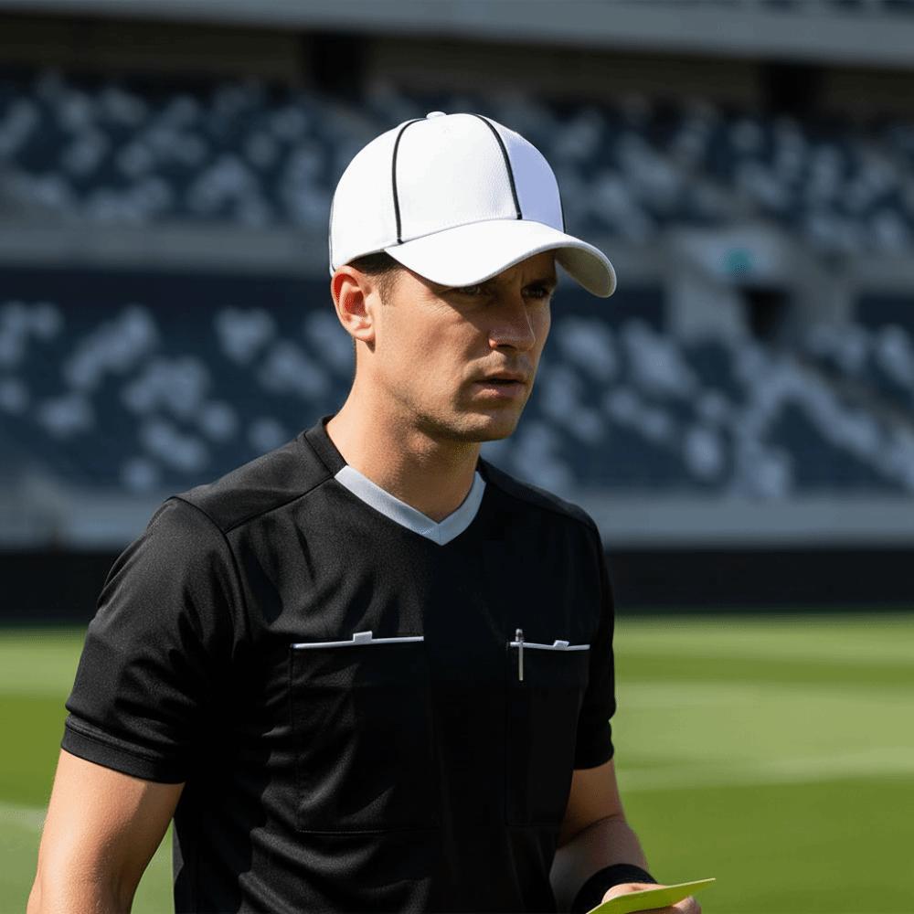 Adjustable Professional Referee Baseball Cap Black / White Peak Cap for Soccer Match Women