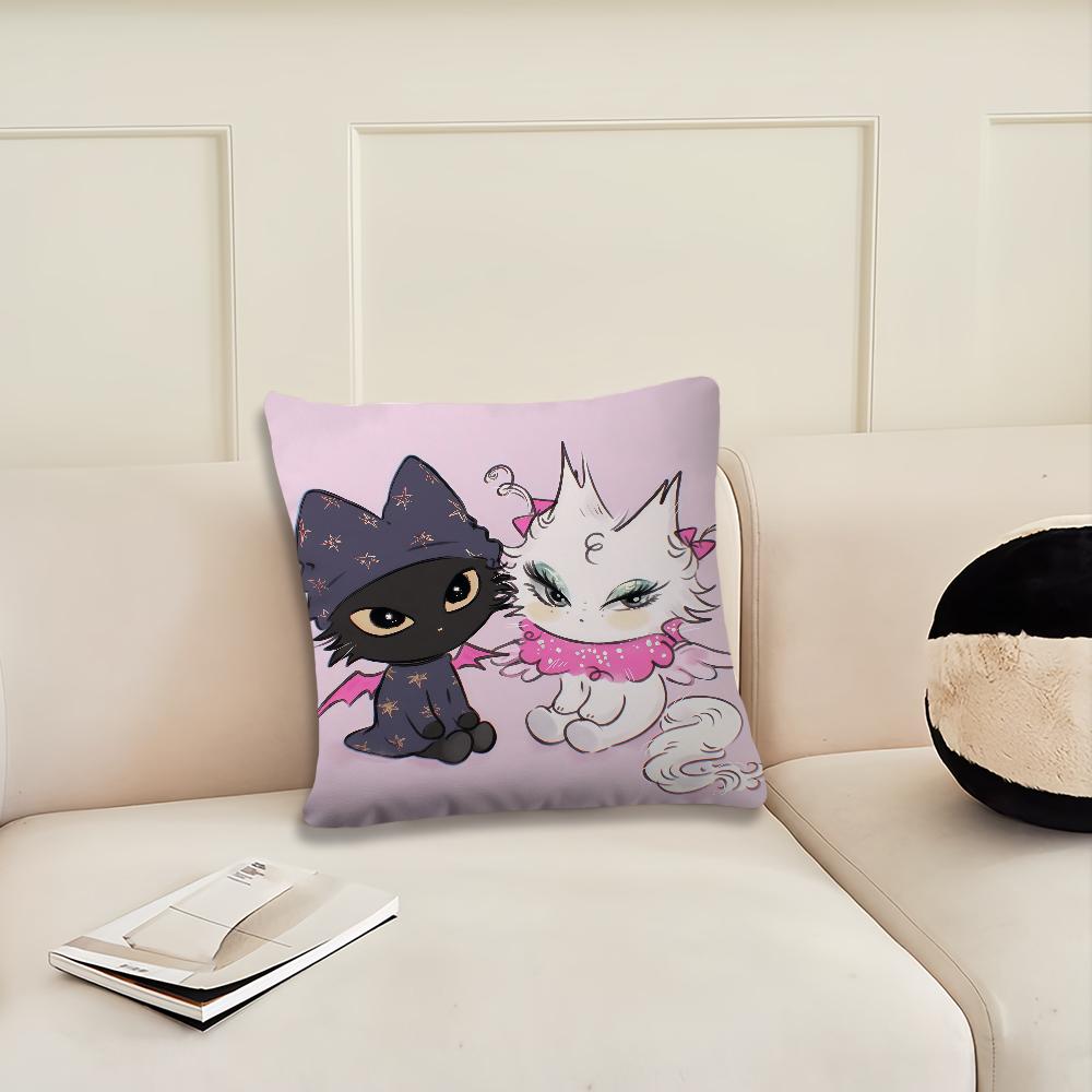 Cartoon Angel Black and White Cat cushion cover Pillow Cover Decoration Room Home Sofa living Office Car Nordic Simplicity