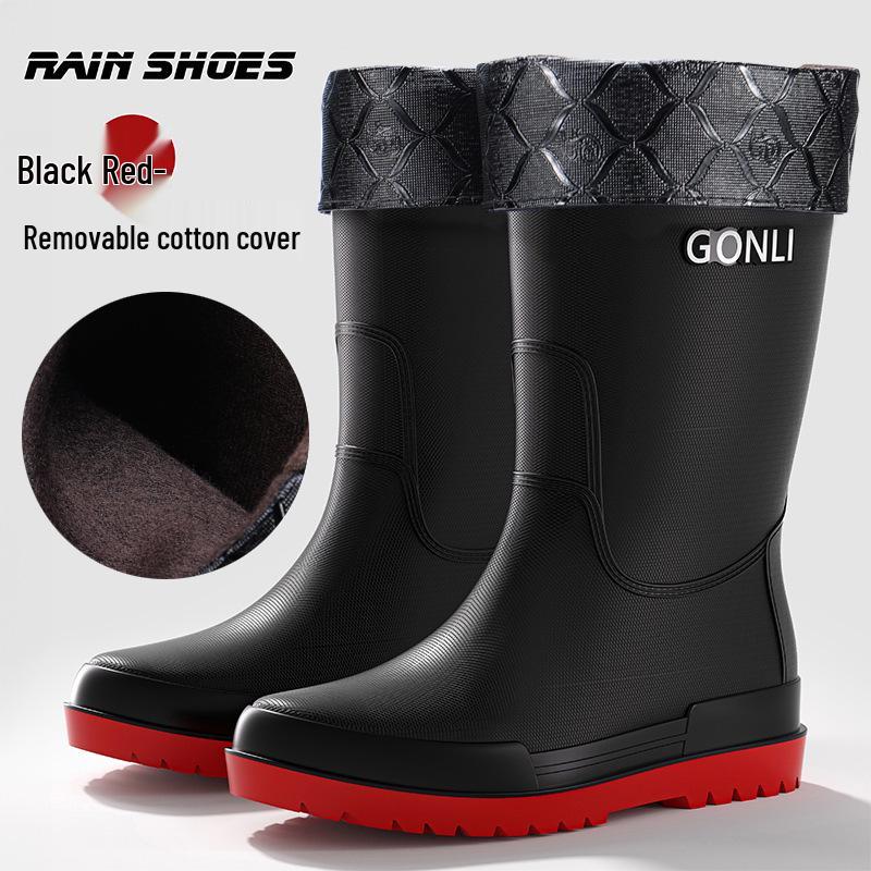 Men's Mid-Calf Non-Slip Fleece-Lined Rubber Rain Boots for Fashion, Work, and Outdoor Activities