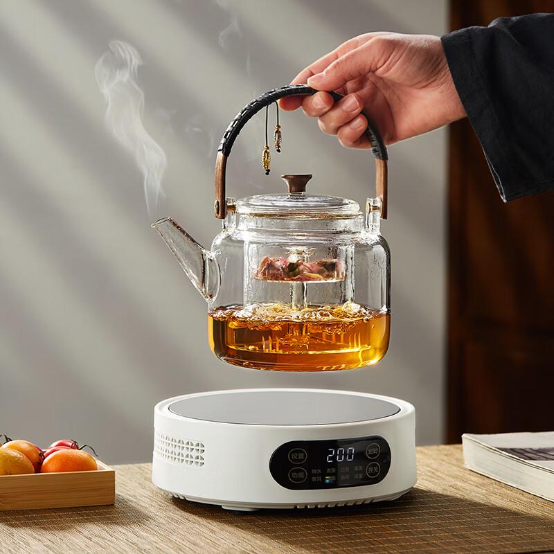 Steaming and Boiling Glass Teapot Set with Electric Ceramic Stove