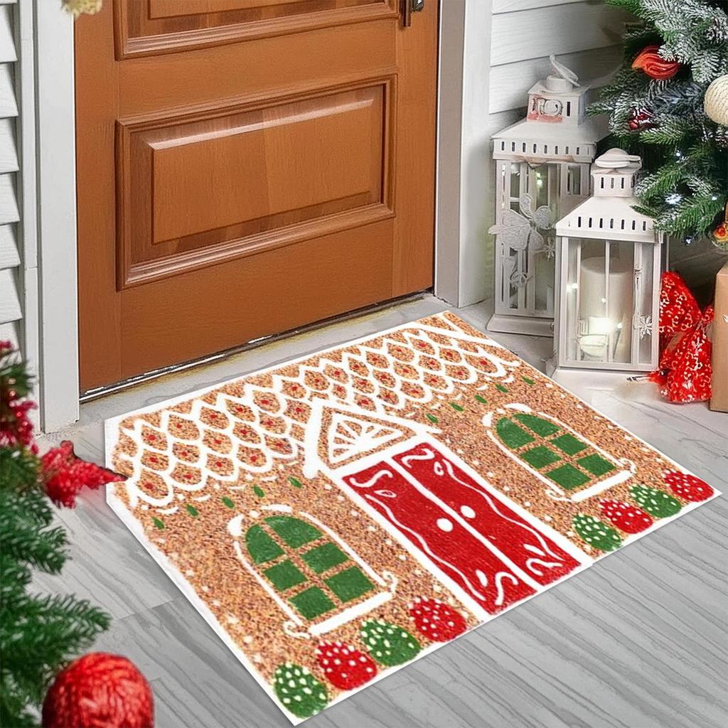 Christmas Mat Gingerbread House Door Mat Soft Non-Slip Area Rug for Winter Holiday Indoor Bathroom Kitchen Shower Floor Living