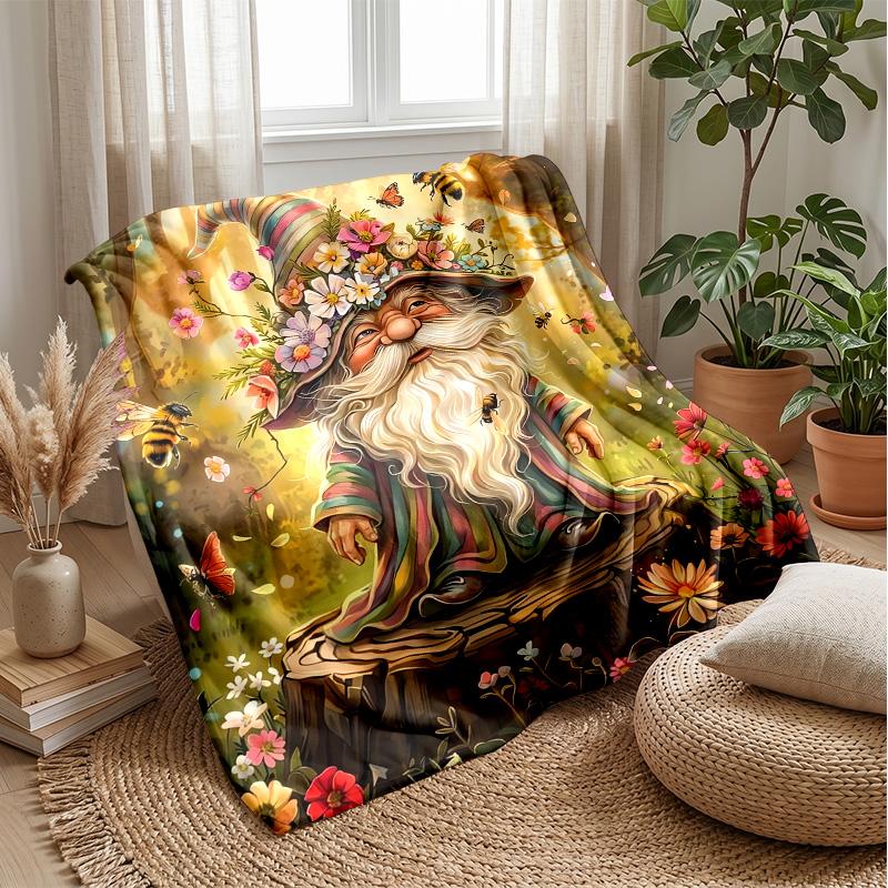 Festive Pink Gnomes with Gifts Theme blanket Lightweight Warm Flannel Blanket Decorative Throw Blanket for Home Decoration