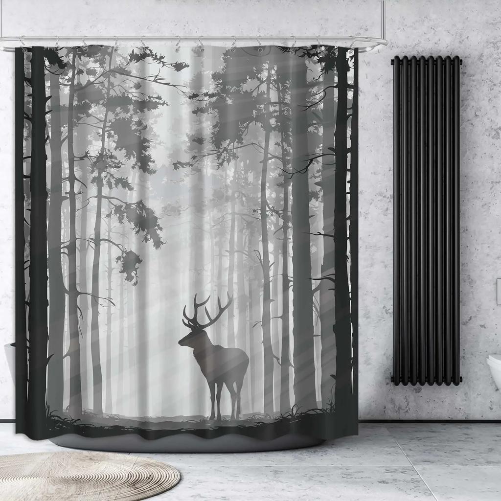 Forest Moon Shower Curtain for Bathroom Dark Black Nature Gothic Tree Scenery Foggy Woodland Bath Curtain Bathroom Decor,Hooks
