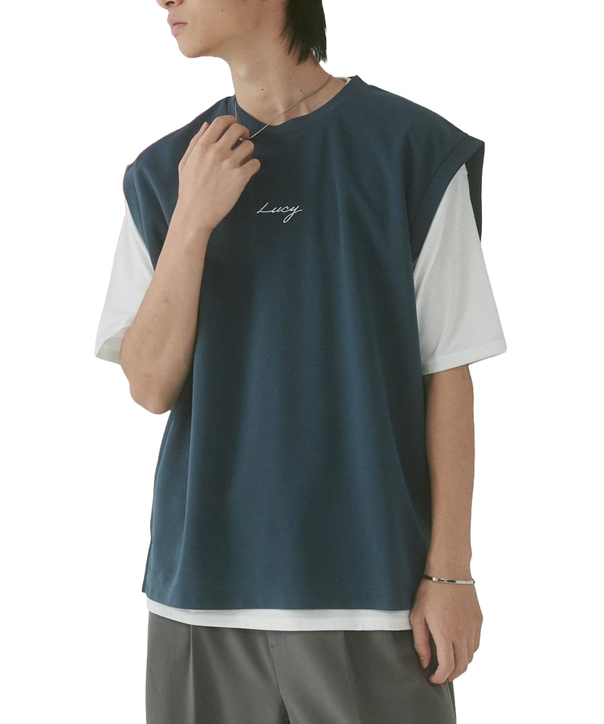 

WEGO Ensemble Vest Set with Inner Short Sleeve Simple Casual Everyday Size Blue Men s 2-Piece T-Shirt, Summer/Autumn Outfit, Wear, Gift, синий