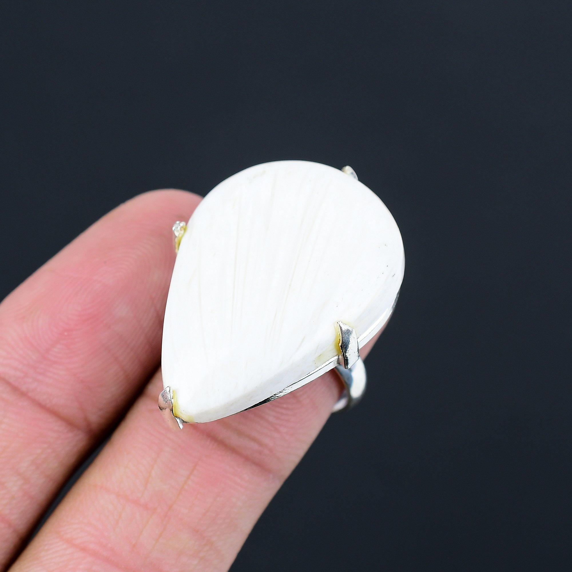 925 Silver Scolecite Gemstone Anniversary Stackable Crown Chakra Boho Ring US 8 8