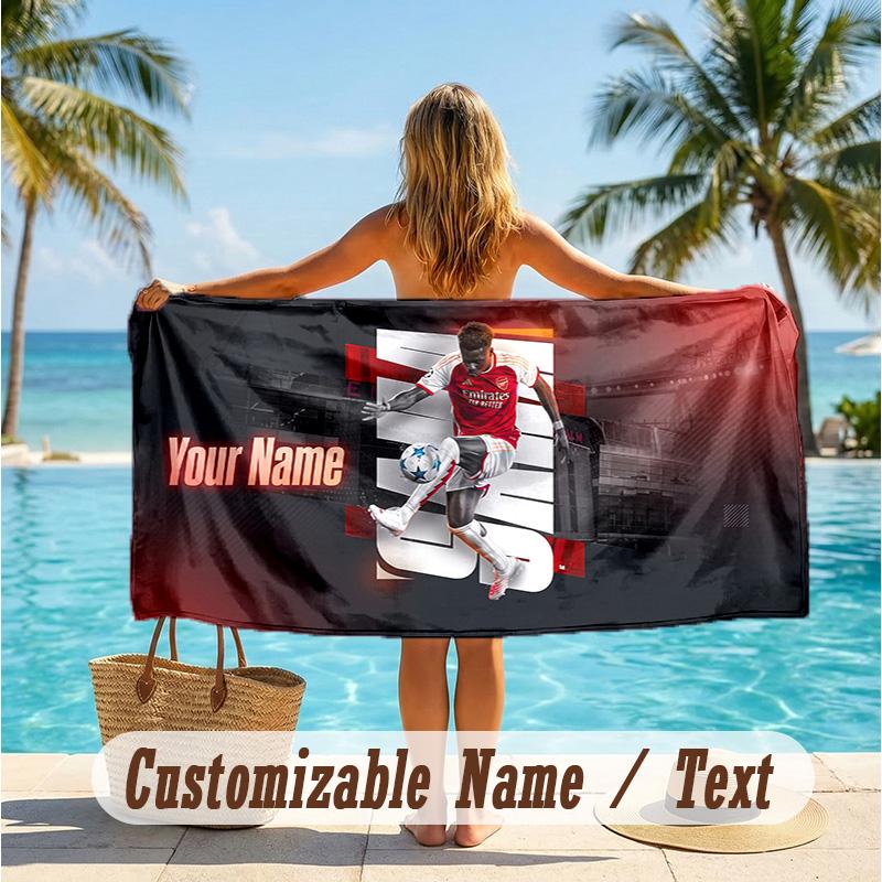 Custom Text Beach Towel, Soft Absorbent Swimming Multi-use TowelBukayo Saka