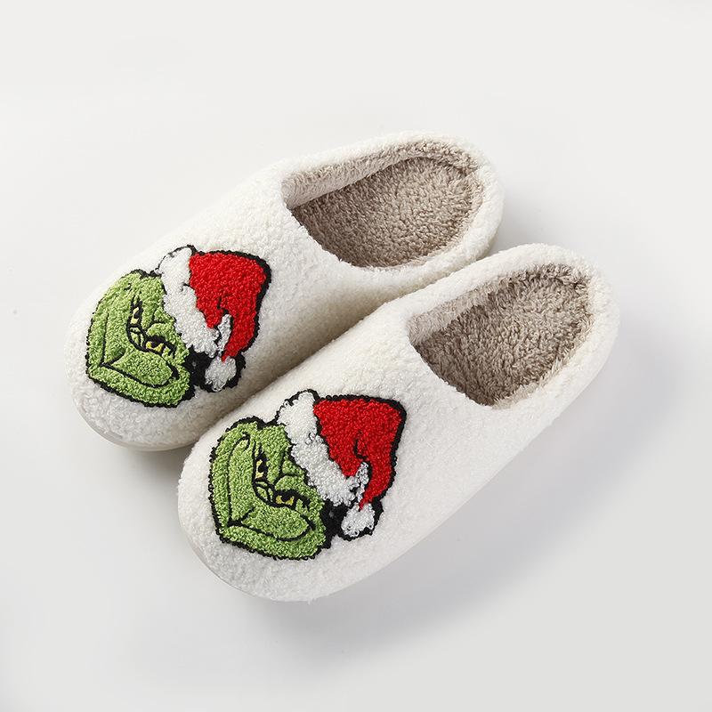 

New home Christmas Geqiqi warm winter cotton slippers couple men and women thick-soled soft-soled shoes thick non-slip cute 43-44 білий