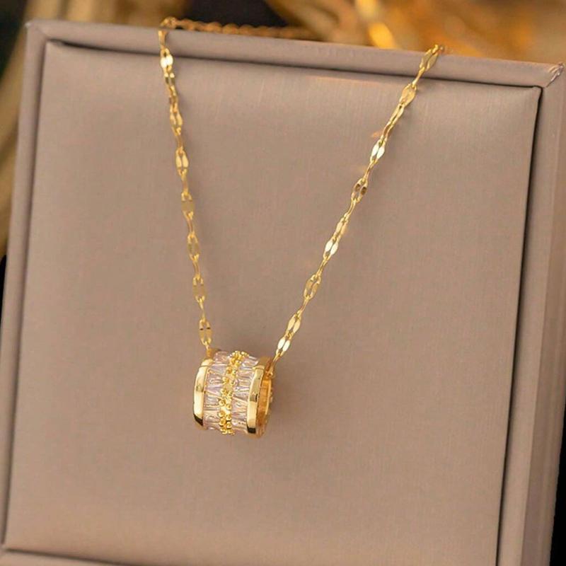 1pc 18k Gold Plated Luxury High-End Stainless Steel Necklace, Rhinestone Embellished, Anti-Fade, Multi-Functional, Elegant Choker Necklace