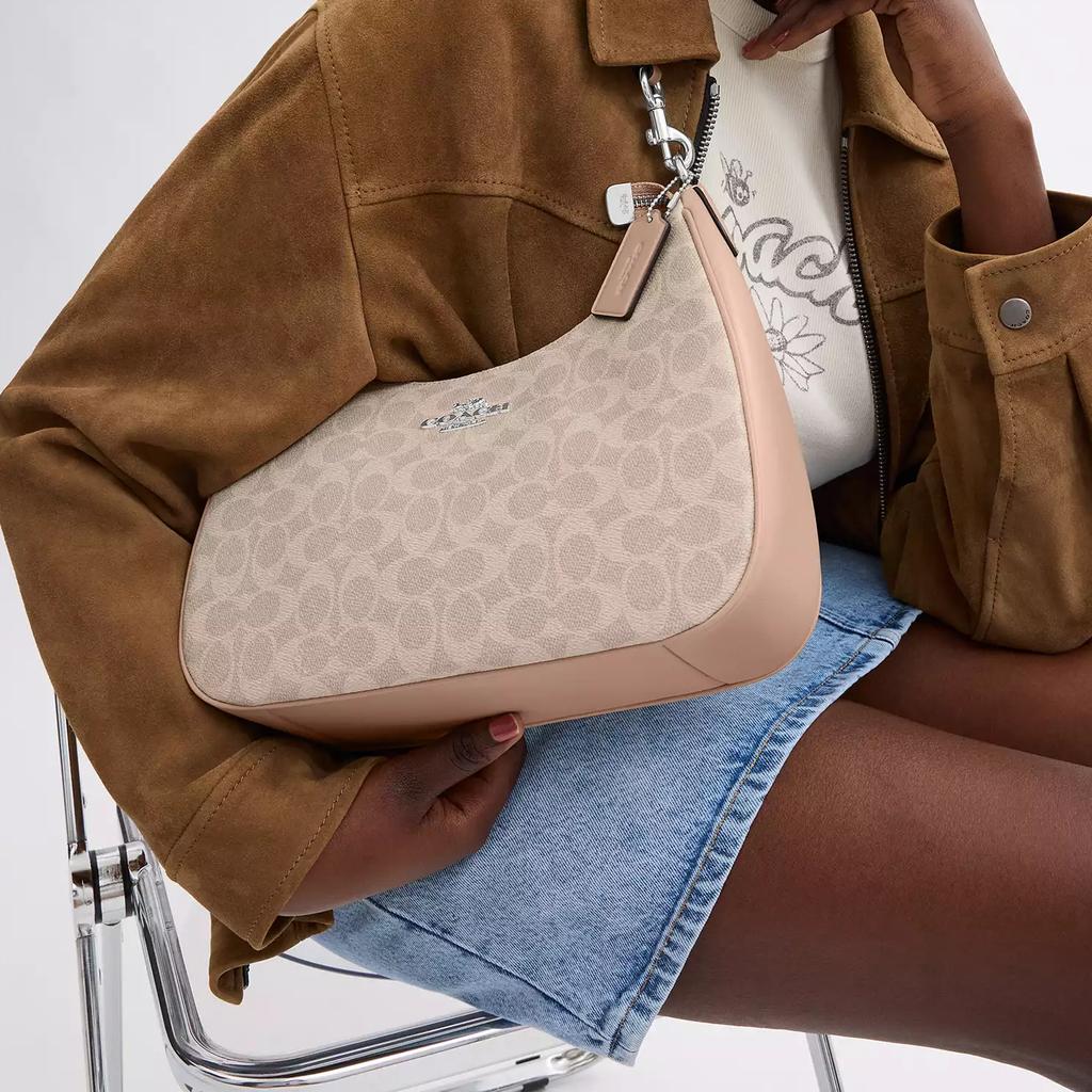 Coach Teri 29 Logo Reißverschluss Beschichtetes Canvas Tragetasche Crossbody Schultertasche Große Damen Taschen Beige CV940-SVPWH