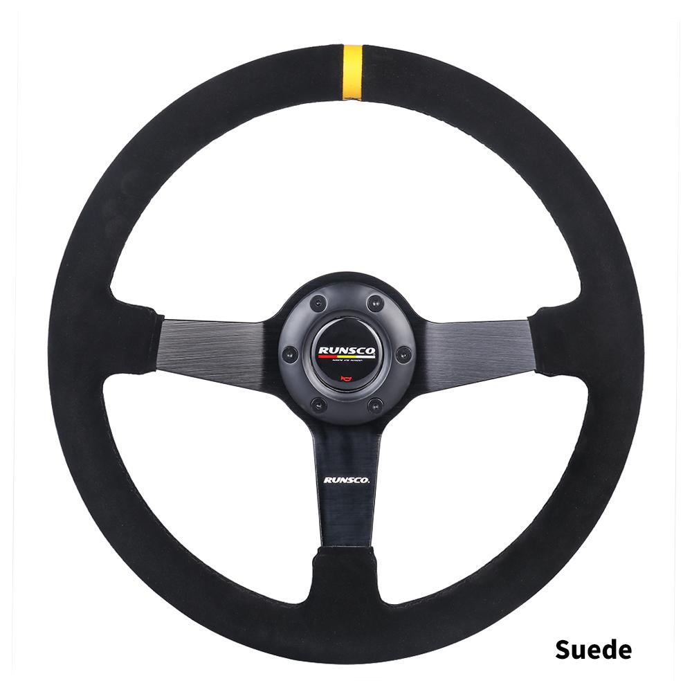 350mm/14Inch Car Steering Wheel Suede/Real Leather Drift Racing Game Simulator Steering Wheel Universal RS6528-MS-BK-YL