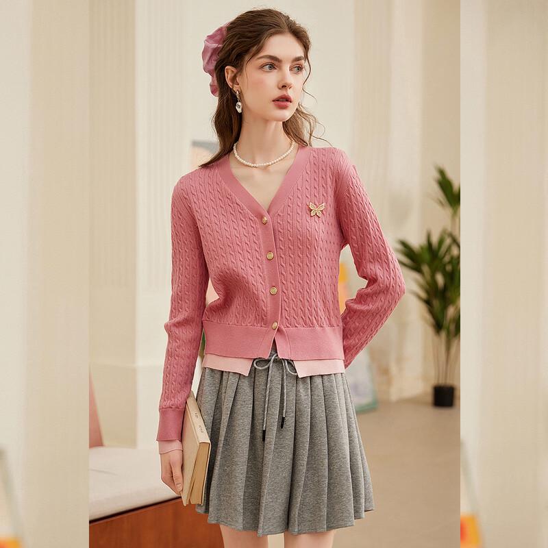 Bailuyu Women's Faux Two-Piece V-Neck Knit Cardigan